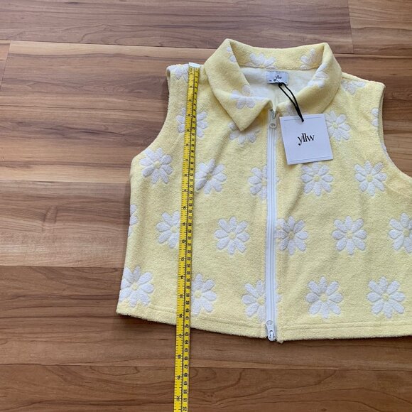 YLLW The Label Jette Zip Vest Yellow Floral Terrycloth Top NWT - Picture 3 of 8